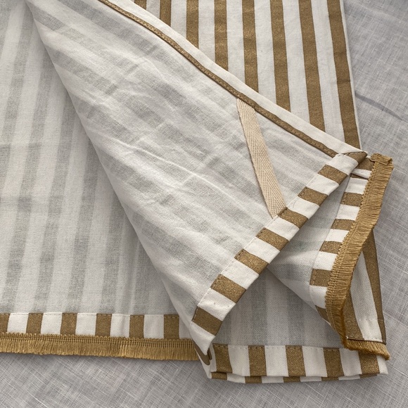 Gold and white stripe elegant fringe tea towel and moose condiment knife, NWOT - Picture 5 of 10